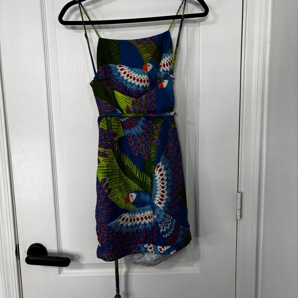 FARM Rio Blue & Green Parrot Print Mini Dress - Picture 3 of 8
